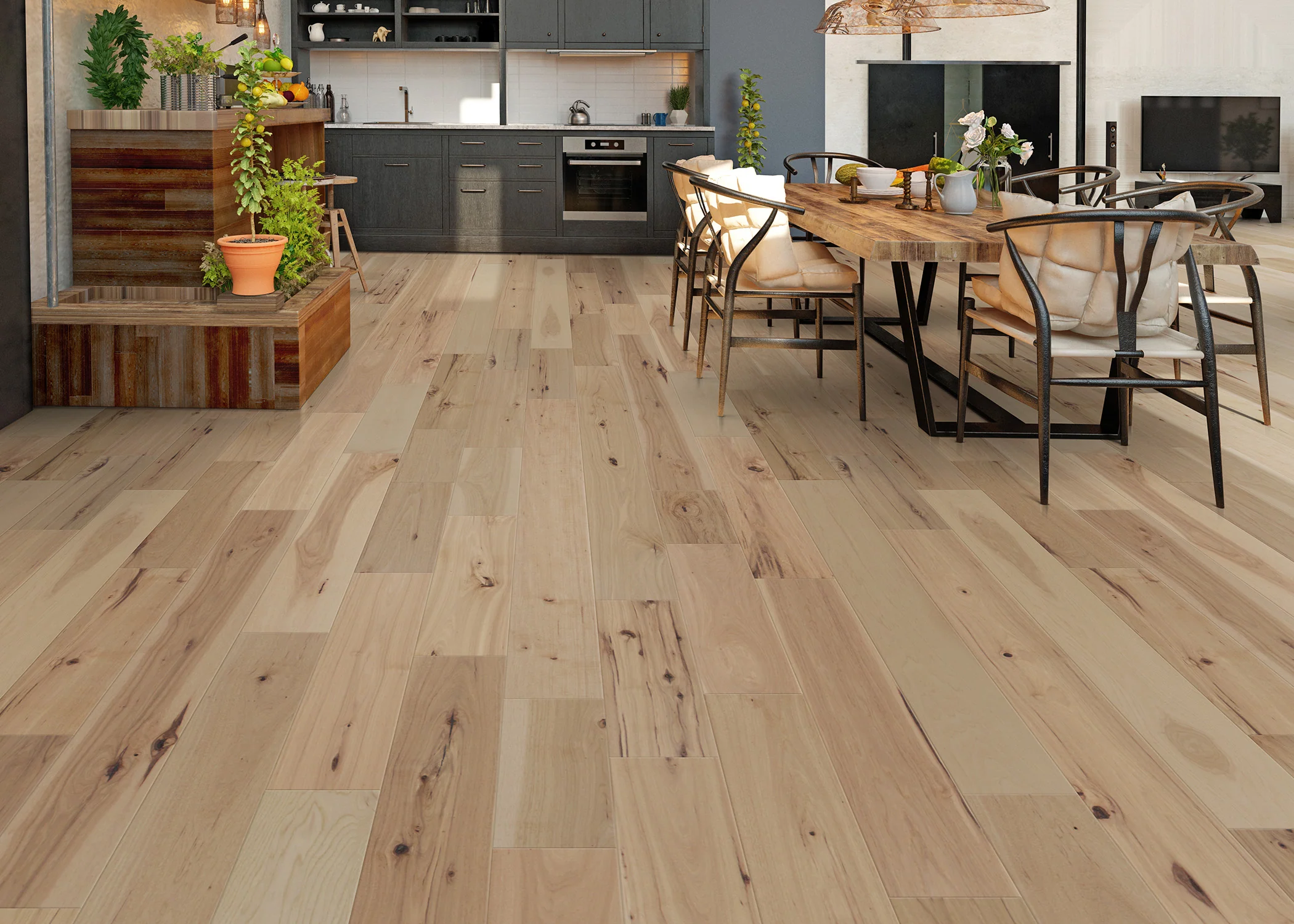 1/2 in. Nautilus Hickory Wire Brushed Prefinished Engineered Hardwood 7.4 in. Wide - Image 2