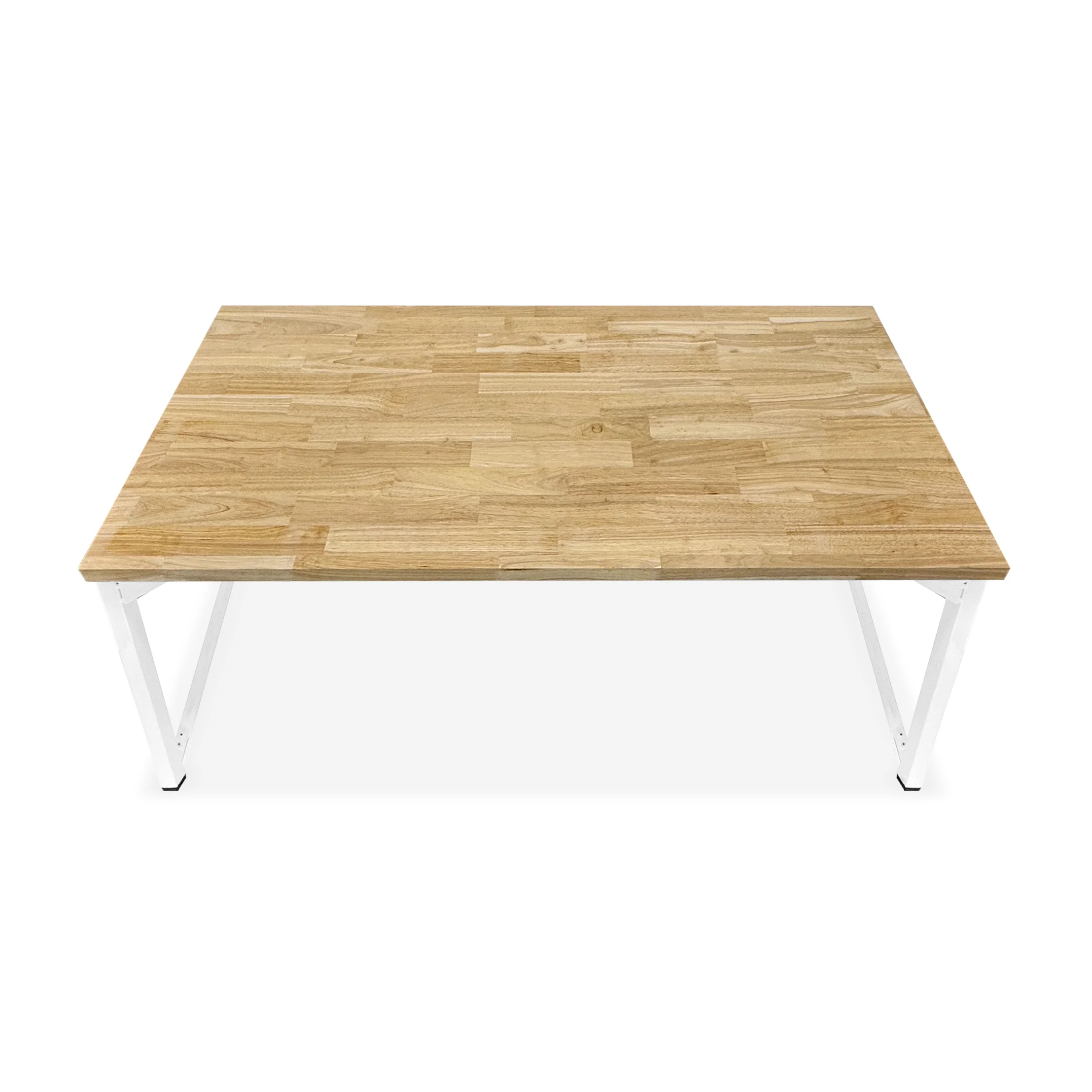 Hevea Unfinished Solid Wood Desktop with White Metal Frame Legs Combo